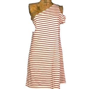 Maeve One Shoulder Striped Cotton Dress Small